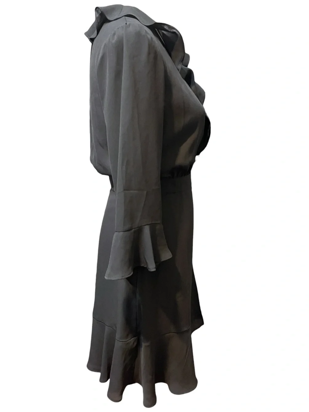 Marella Black Lightweight Ruffle Faux Wrap 3/4 Sleeve Mini Cocktail Dress Size 4
